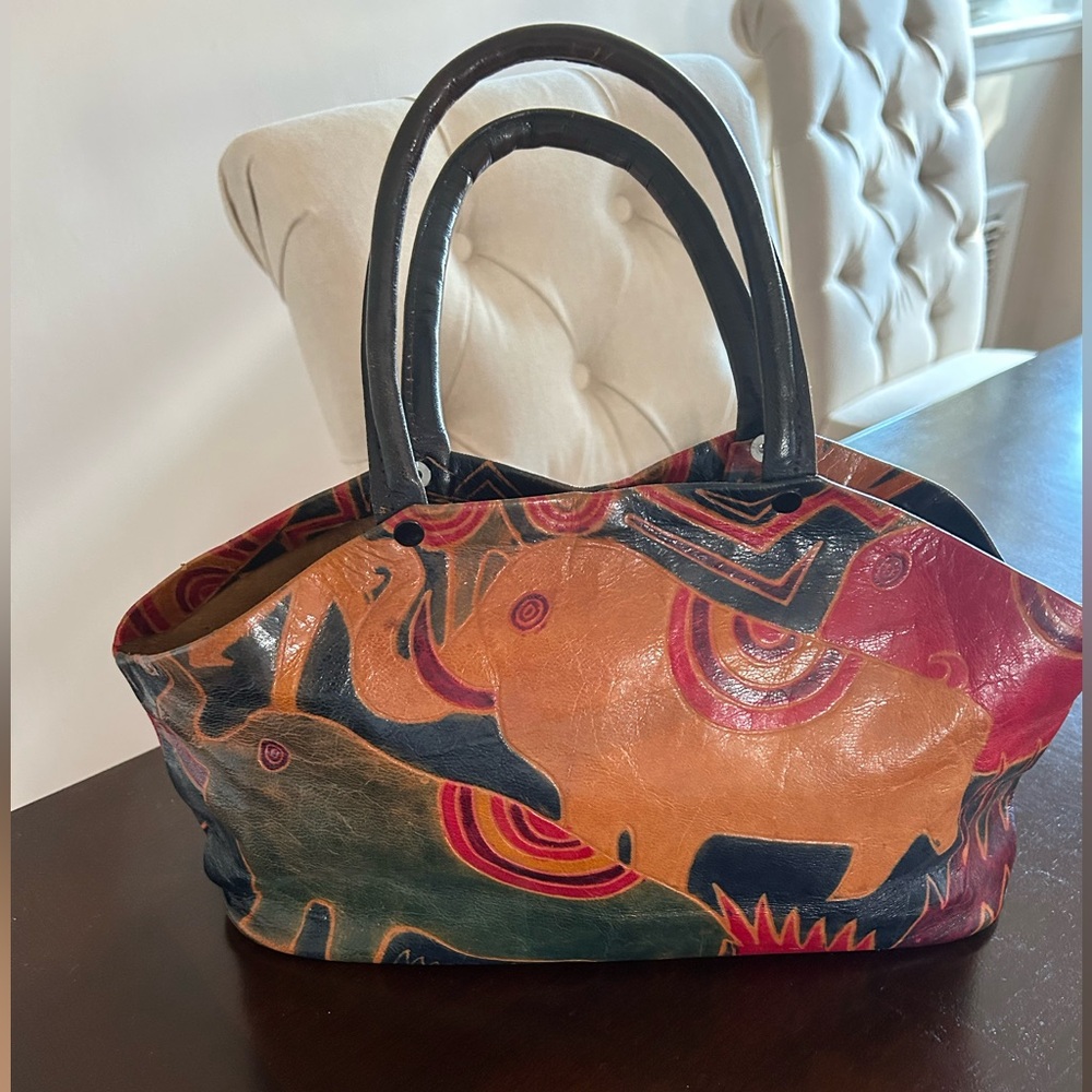 Vintage Elephant hand-tooled genuine leather bag made in India
